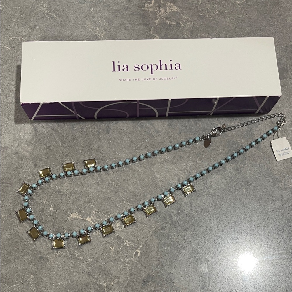 Lia Sophia Turquoise and Yellow Stone Necklace